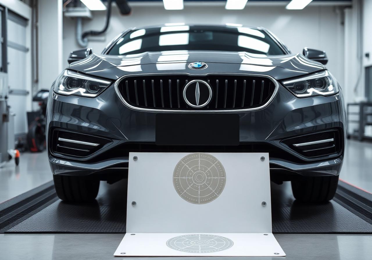 ADAS calibration target board in a workshop