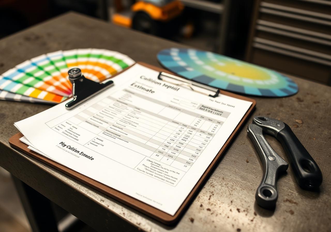 Printed collision repair estimate on a clipboard